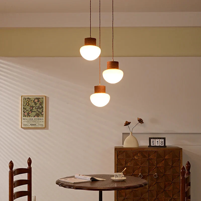 مصباح معلق DecorBites™ LED بحبل القنب - مصباح معلق زجاجي بتصميم نورديك لديكور المنزل