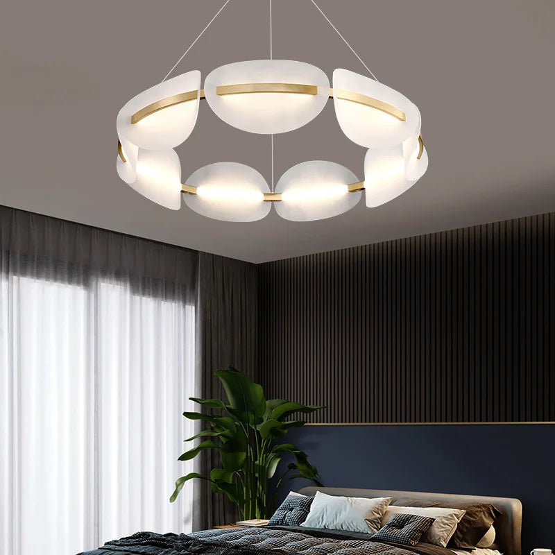 DecorBites™ Gold Ring White Acrylic Pendant Light for Parlor Dining Room