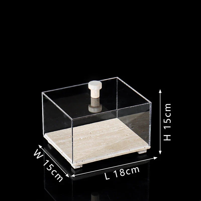 Acrylic Display Case on Travertine Base by DecorBites™ for Collectibles, Figurines, Desserts