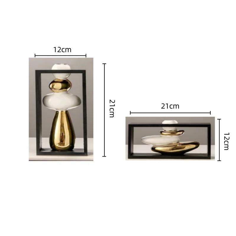 DecorBites™ Geometric Golden Rockery Vase Stack for Home Decor