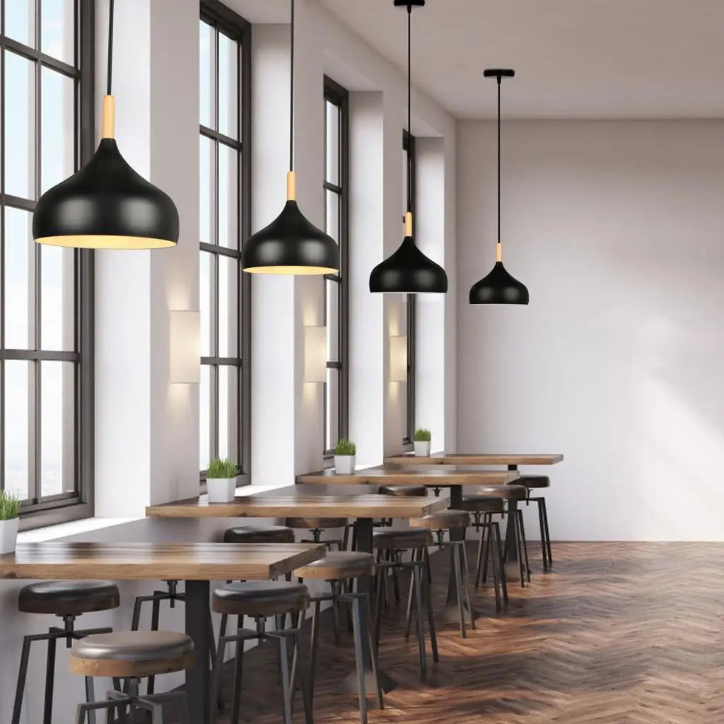Black Wood Industrial Pendant Light