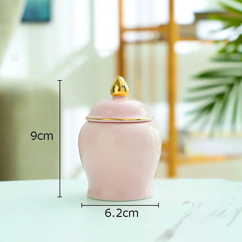 DecorBites™ Gold Tea Canister Ceramic Storage Jar with Lid for Desk Decoration