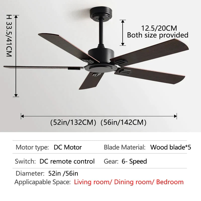 DecorBites™ 56" Industrial Style Black Ceiling Fan with Remote Control for Indoor Rooms