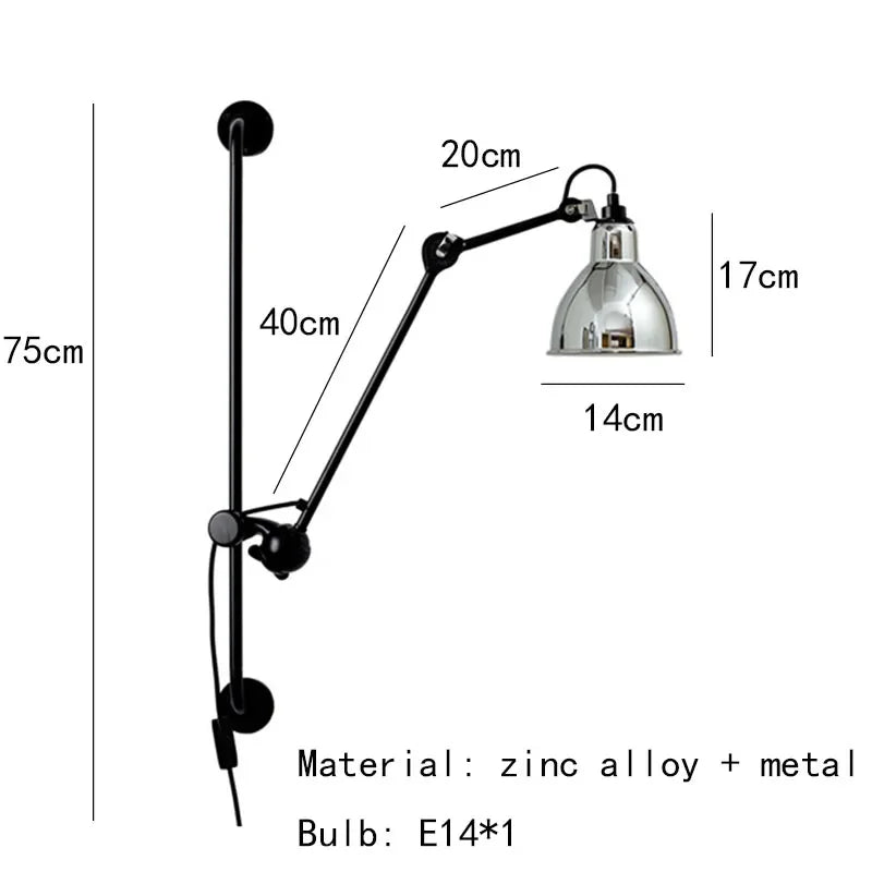 DecorBites™ Gras BL Wall Lamp: Adjustable Chrome Long Arm Reading Light
