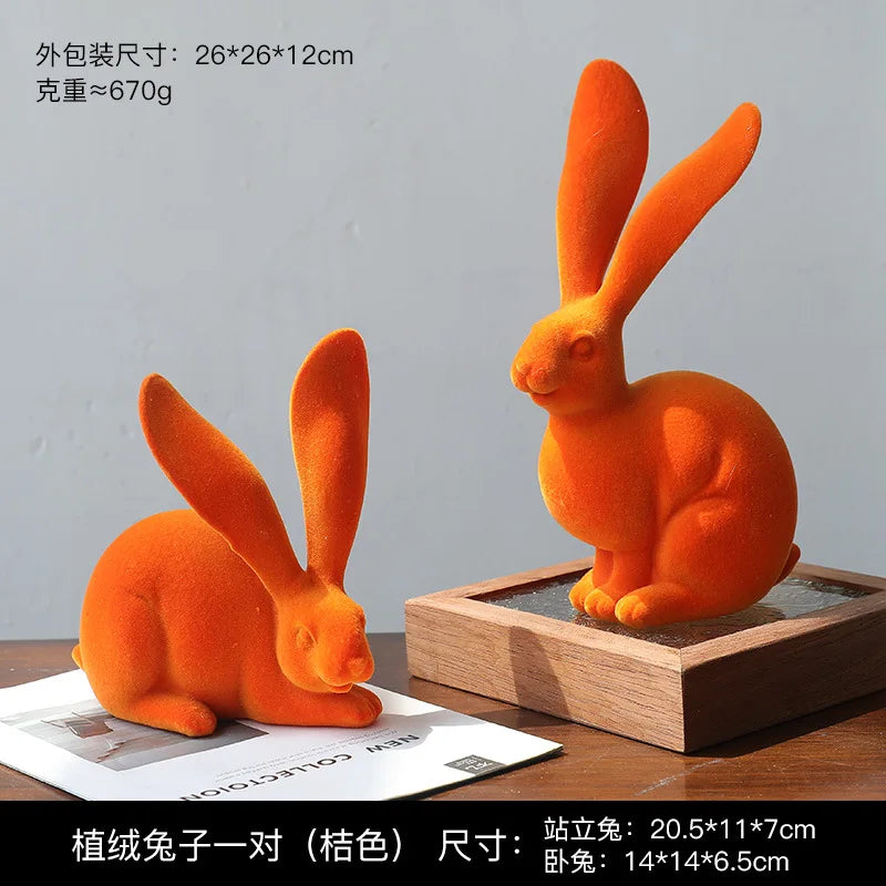 DecorBites™ Abstract Rabbit Figurines: Flocking Bunny Resin Art Decor Ornaments