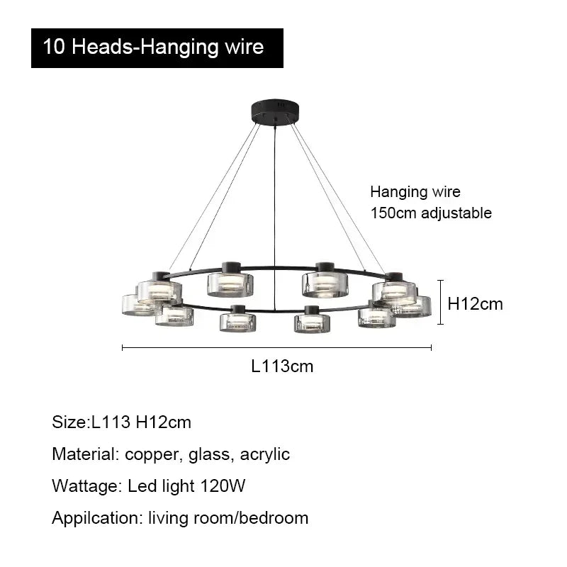 DecorBites™ Glass LED Chandelier: Modern Minimalist Copper Pendant Light for Living Room & Bedroom