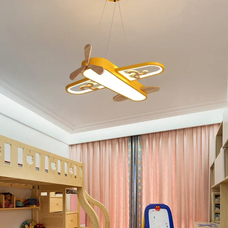 مصباح سقف ليد خشبي للأطفال DecorBites™ باللونين الأصفر والأزرق - تصميم بسيط