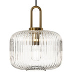 Japanese Glass Pendant Light With Iron Accents