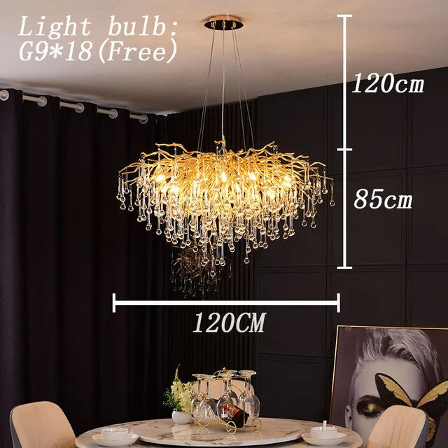 DecorBites™ Crystal LED Chandelier: Modern Light Luxury Water Drop Design for Home Decor