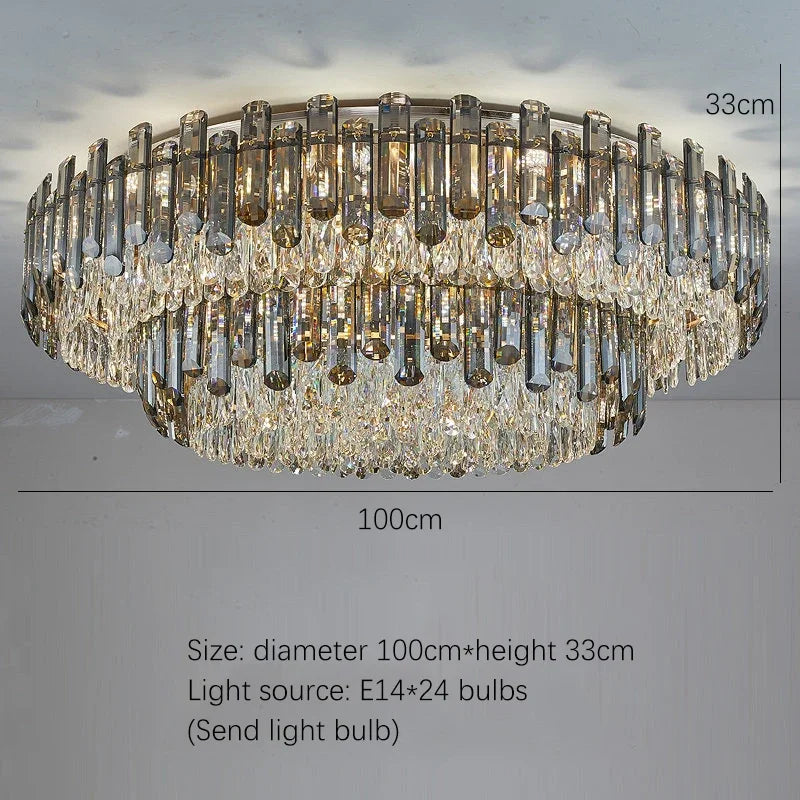 DecorBites™ Lustre en cristal doré pour salon, luminaire de luxe