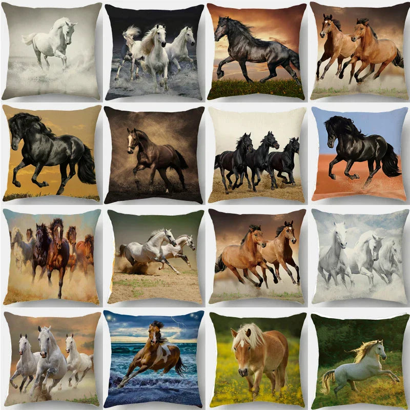 DecorBites™ Galloping Horse Pillowcase: Wild Horse Print Linen Cushion Cover for Home Decoration