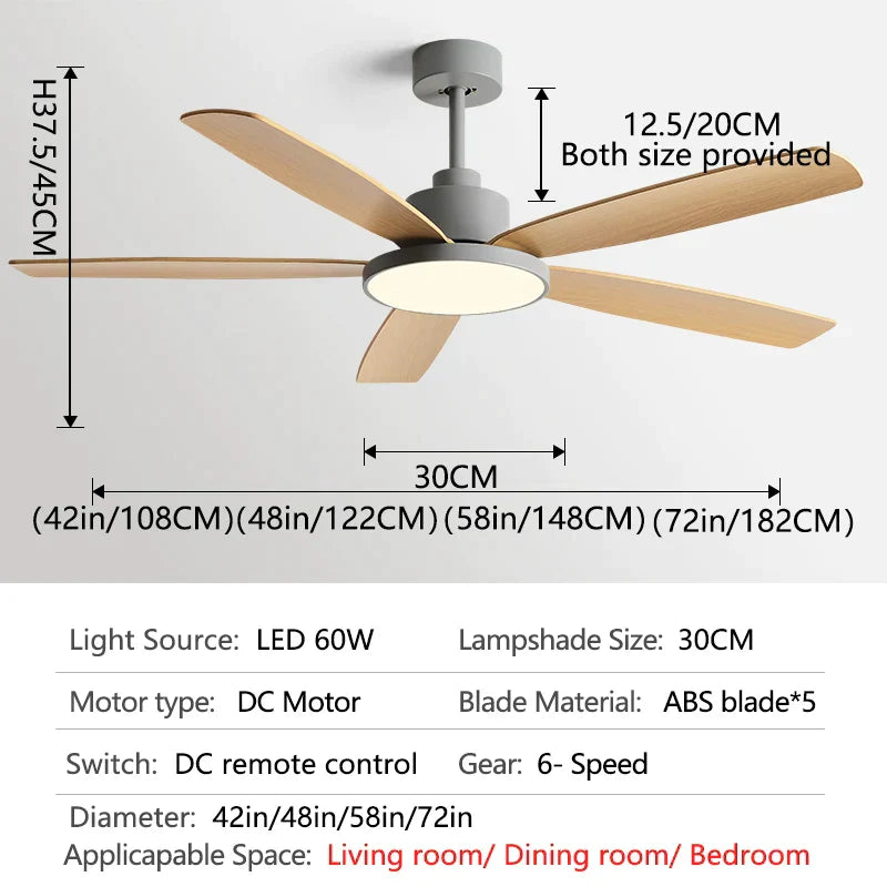 DecorBites™ Living Bedroom Ceiling Fan With Light, Remote Control, 48-60 Inch, LED, DC, 220V