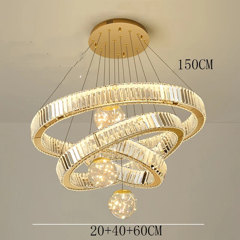 Modern Crystal Multi-Ring Pendant Light in Brushed Steel