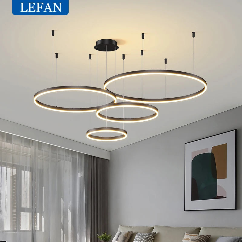 Modern Brushed Ring Pendant Light in Gold and Coffee