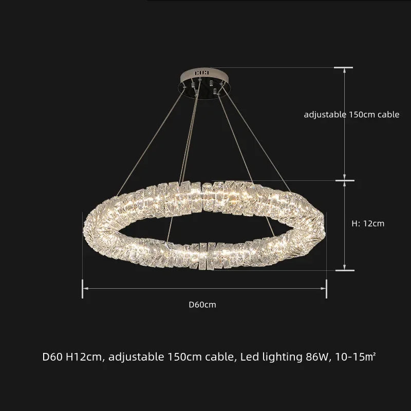 مصابيح قلادة LED كريستالية من DecorBites™ | مصباح حلقي معلق قابل للتعتيم | تركيبات ديكور فاخرة حديثة