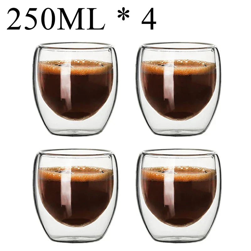 DecorBites™ Double Wall Borosilicate Glass Mug Set for Tea Coffee Juice Bar Drinkware