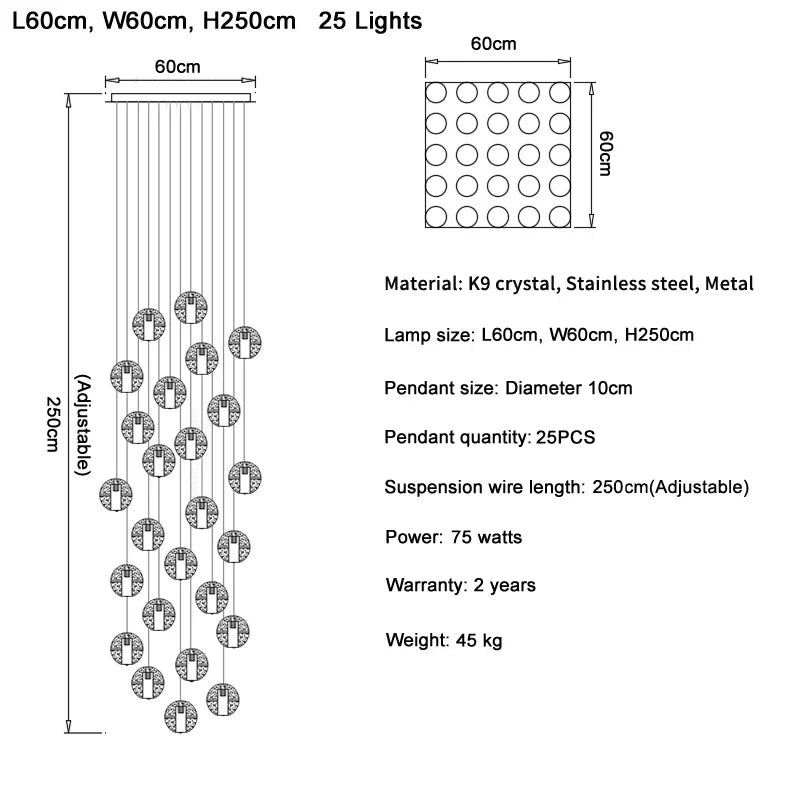 DecorBites™ Crystal Ball LED Chandelier Pendant Light for Living Room Kitchen Lighting