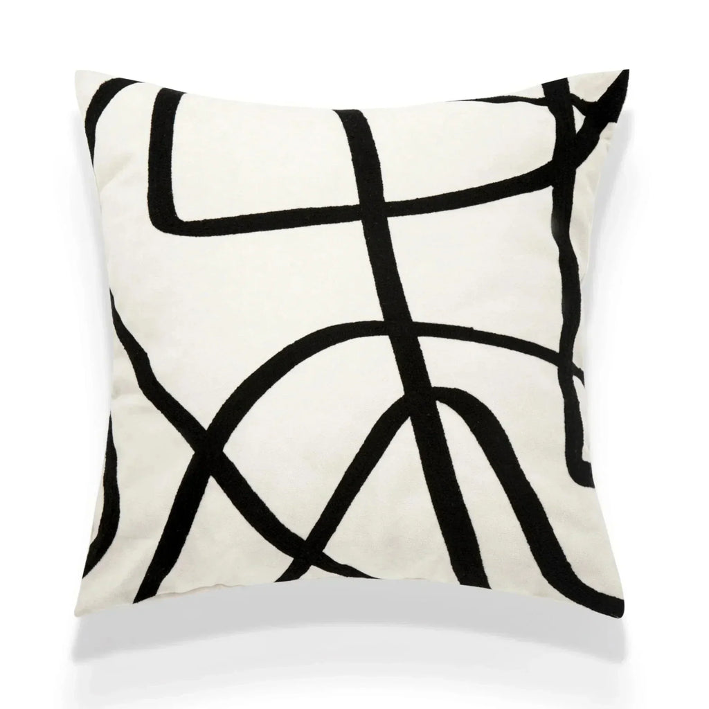 DecorBites™ غطاء وسادة بتطريز وجه من صوف الحمل 45x45 - غطاء وسادة فني تجريدي باللون البيج والأبيض
