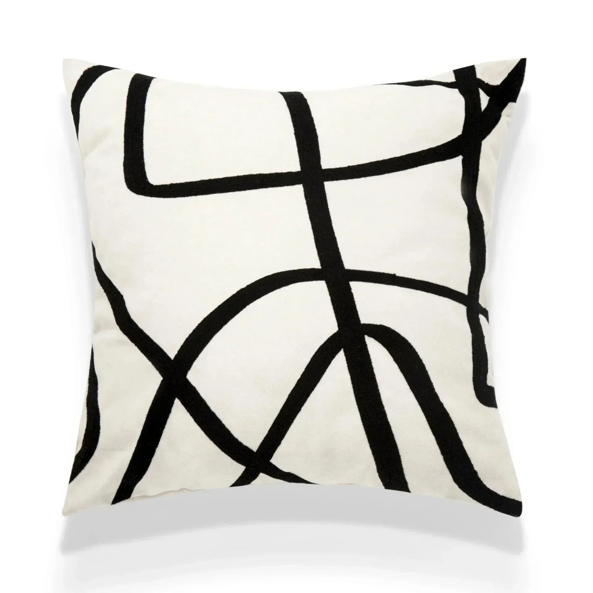 DecorBites™ غطاء وسادة بتطريز وجه من صوف الحمل 45x45 - غطاء وسادة فني تجريدي باللون البيج والأبيض