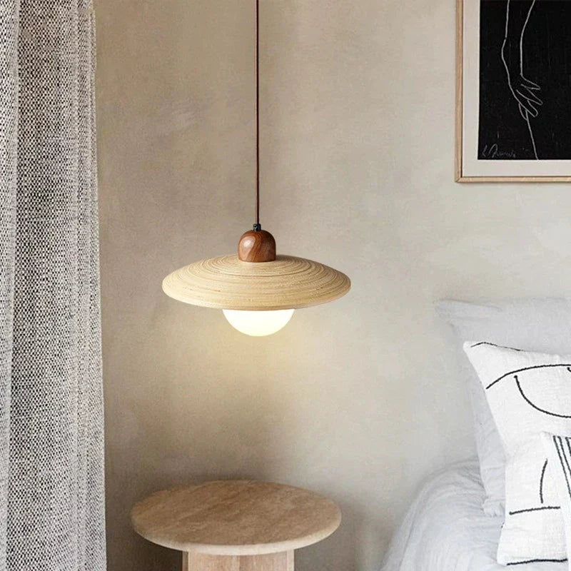 DecorBites™ مصباح معلق خشبي بتصميم ياباني لغرفة النوم وديكور المطعم