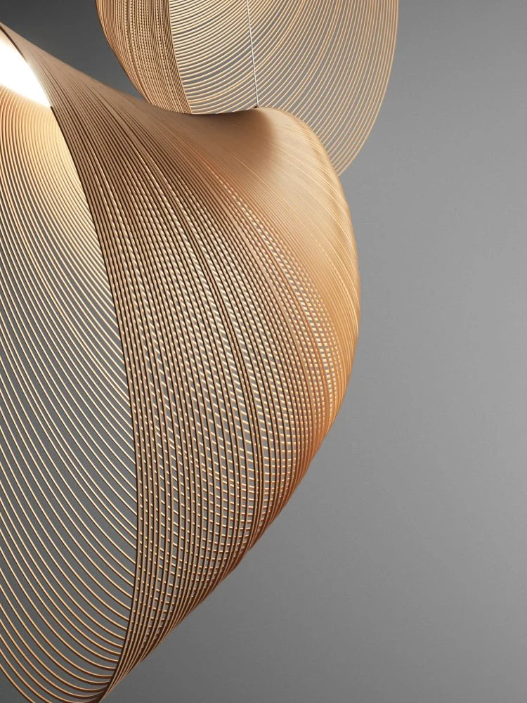 Italian Wabi-Sabi Wood Pendant Light in Yellow Iron