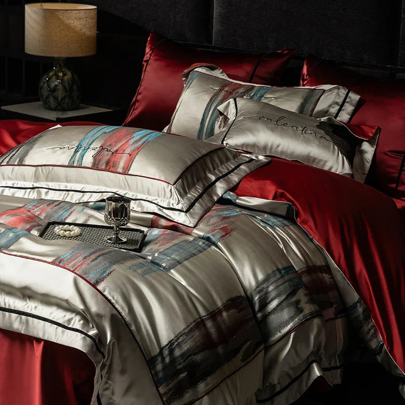 طقم مفرش سرير جاكار وبروكار فاخر من DecorBites™ مع قطن مصري وتطريز