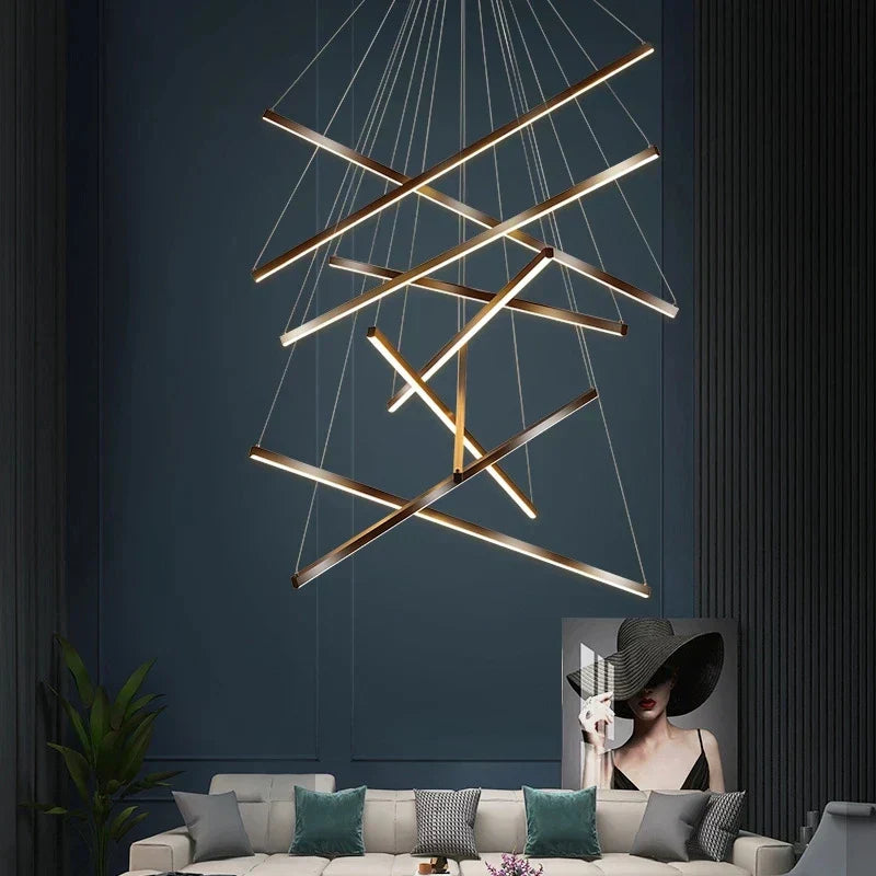 DecorBites™ Black LED Stair Chandelier: Modern Ceiling Pendant Light Fixture for Hall and Living Duplex.