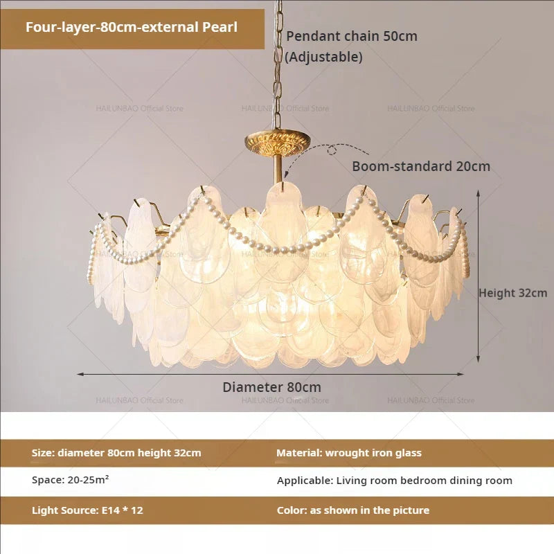 DecorBites™ French Chandelier Garden Light with K9 Crystal | Elegant Pearl Shell Design