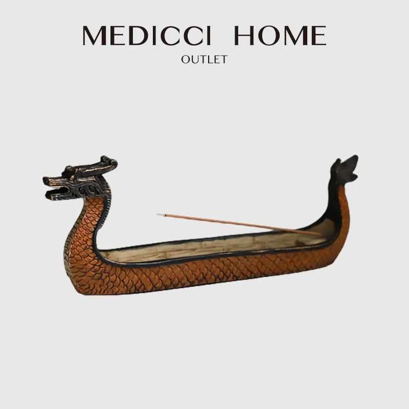 DecorBites™ Dragon Boat Incense Holder: Retro Chic Hand Carved Censer for Trendsetting Home Decor