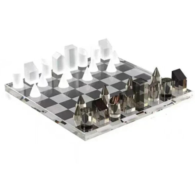 DecorBites™ Crystal Glass Chess Set Geometric Design Home Decor Figurines.