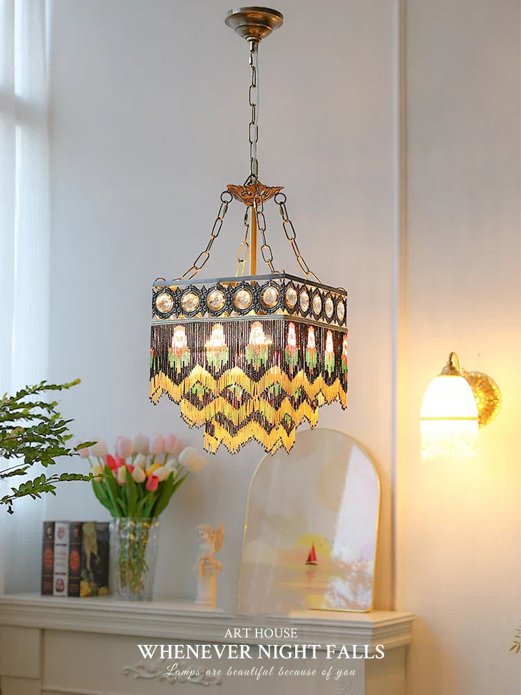 نجف كريستالي نحاسي فرنسي من DecorBites™ - مصابيح أوروبية كلاسيكية معلقة لغرفة المعيشة وغرفة النوم