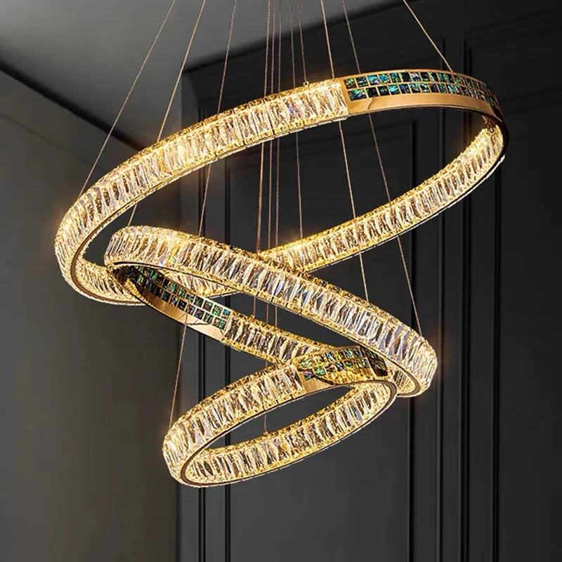 ثريا سقف كريستالية بتصميم خاتم من DecorBites™ | ستانلس ستيل | ديكور منزلي فاخر