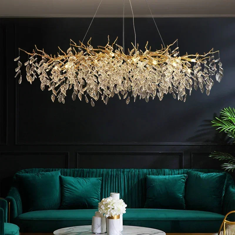 DecorBites™ Crystal LED Pendant Lights Gold Dining Room Branch Chandelier