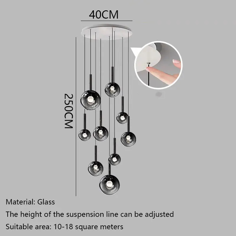 Smoke Gray Glass Multi-Light Staircase Pendant Light
