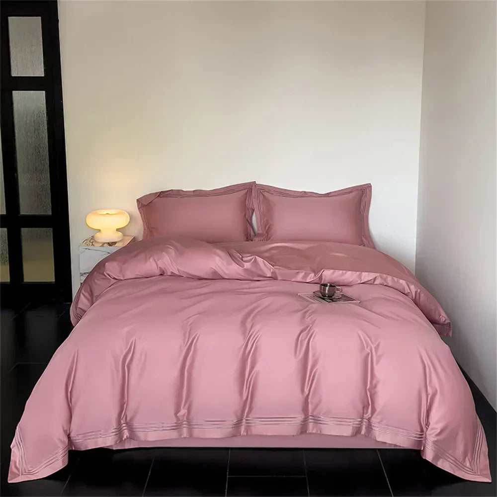 DecorBites™ 1200TC Embroidered Egyptian Cotton Bedding Set - 4pcs King Queen Solid Sheets