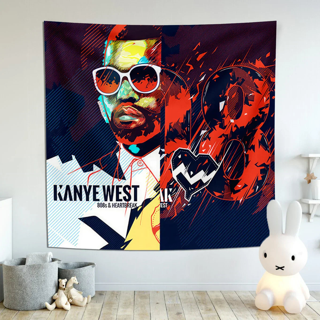 DecorBites™ نسيج Kanye's West الجداري: ملصق غلاف ألبوم موسيقي لتزيين غرفة النوم