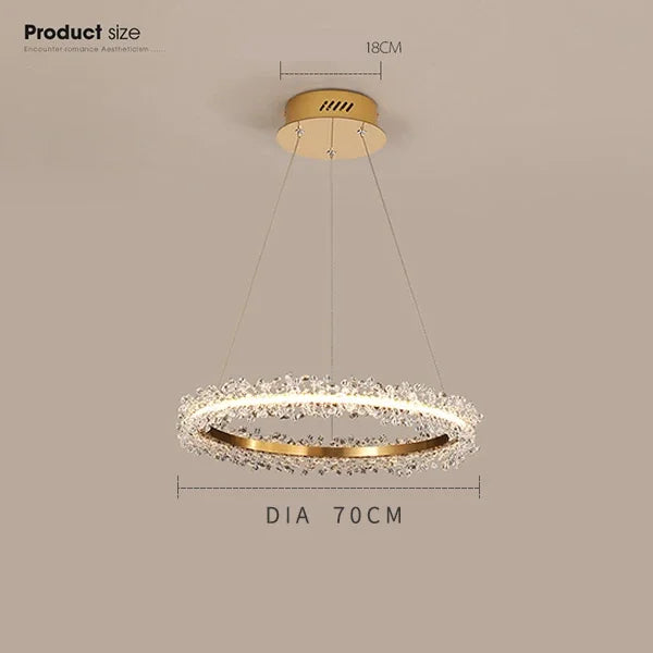 DecorBites™ ثريا ذهبية كريستالية للحلقات لغرفة المعيشة وديكور المطعم