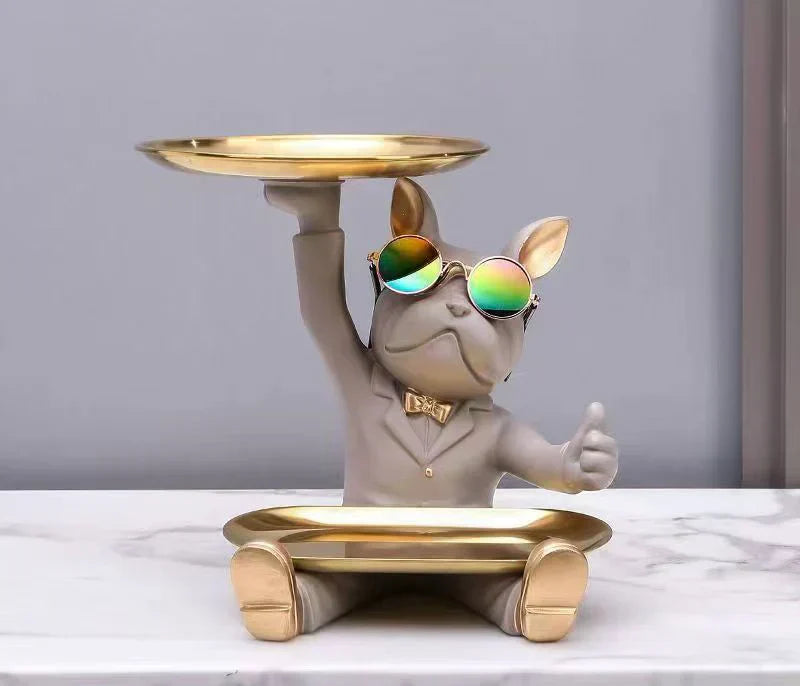 DecorBites™ French Bulldog Tray Statue: Stylish Bulldog Storage Decor for Modern Home & Office.