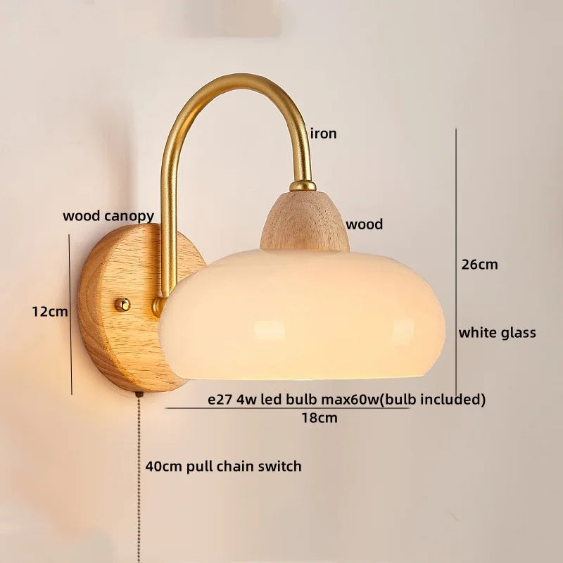 DecorBites™ Glass Wood LED Wall Lights Decor for Bedroom Living Room Coffee Mirror Bedside Lamp