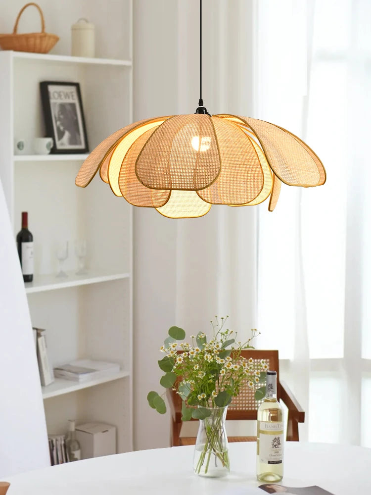 Hand-Woven Natural Rattan Petal Pendant Light