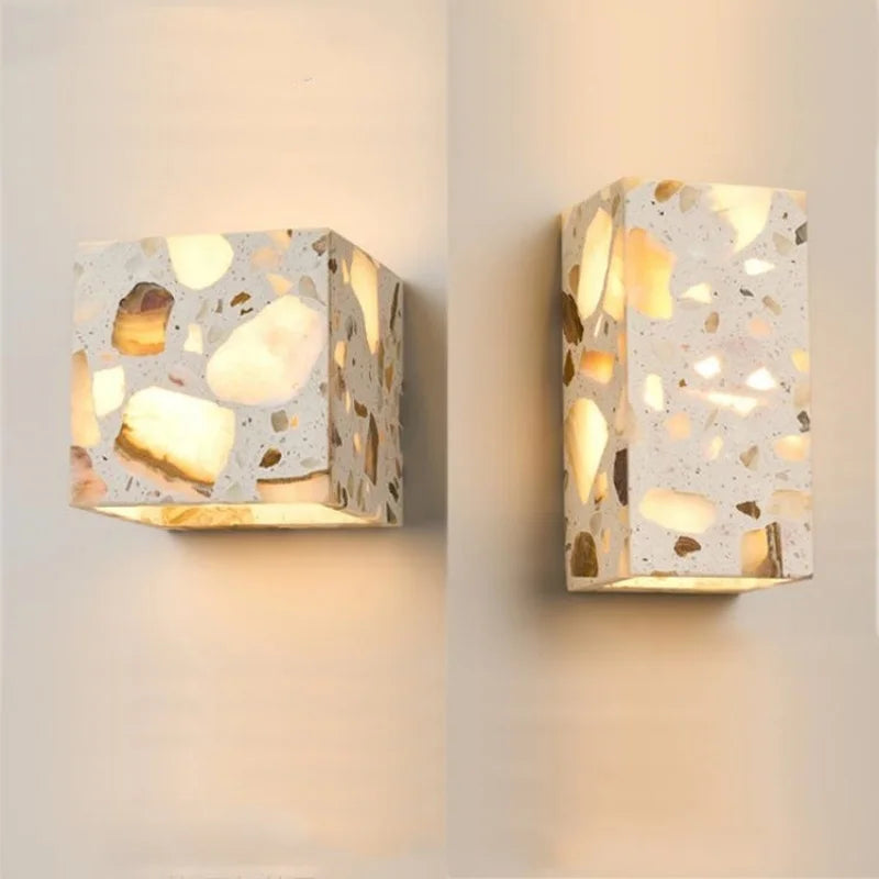DecorBites™ LED Wall Light Fixture Bedroom Balcony Hallway Waterproof Square Terrazzo Bedside Lamp