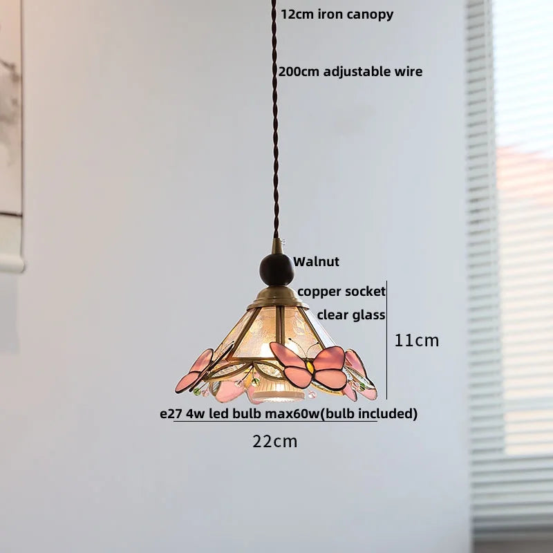 DecorBites™ Butterfly Pink LED Pendant Lamp Walnut Wood Glass Nordic Modern Home Decor
