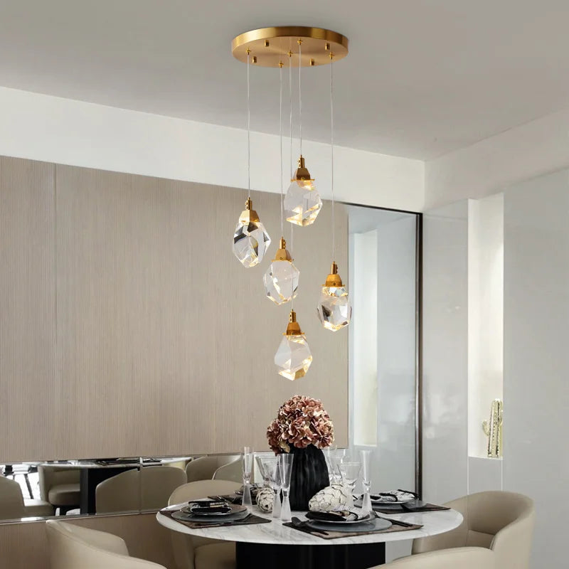DecorBites™ Diamond Crystal Chandelier Staircase LED Golden Large Living Room Hall Lighting