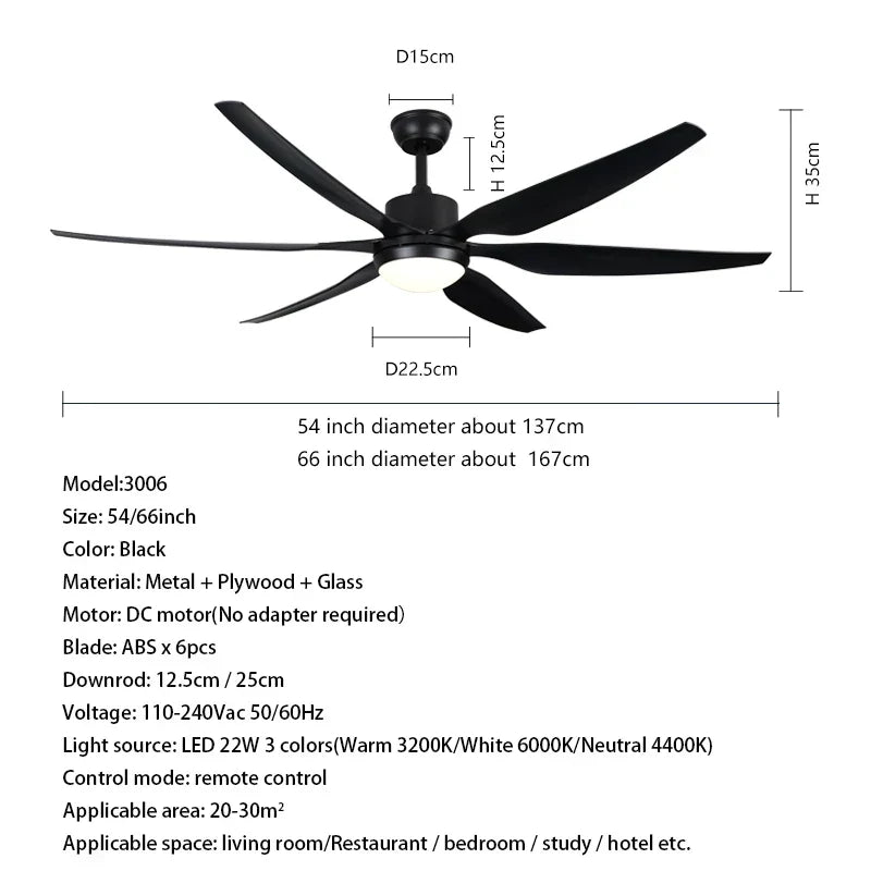 DecorBites™ 66" Plastic Blade Ceiling Fan with LED Light and Remote Control