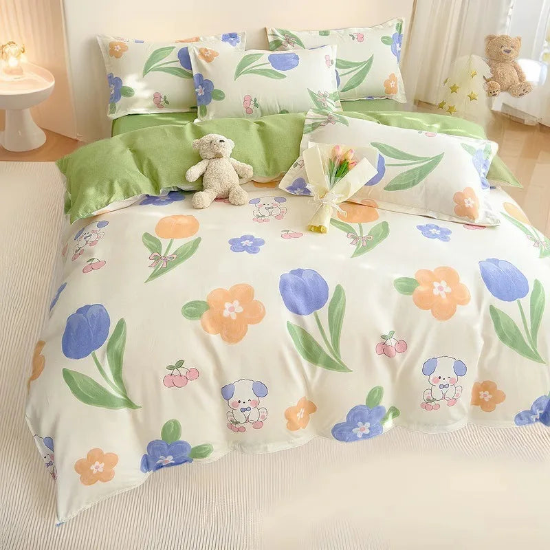 DecorBites™ Cotton Printed Bedding Set: Thick & Cozy Single Bedclothes for Adults & Kids