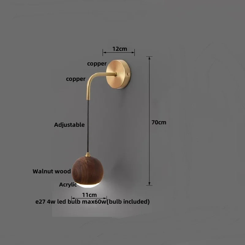 DecorBites™ LED Walnut Wood Wall Light Sconce with Adjustable Acrylic Lamparas