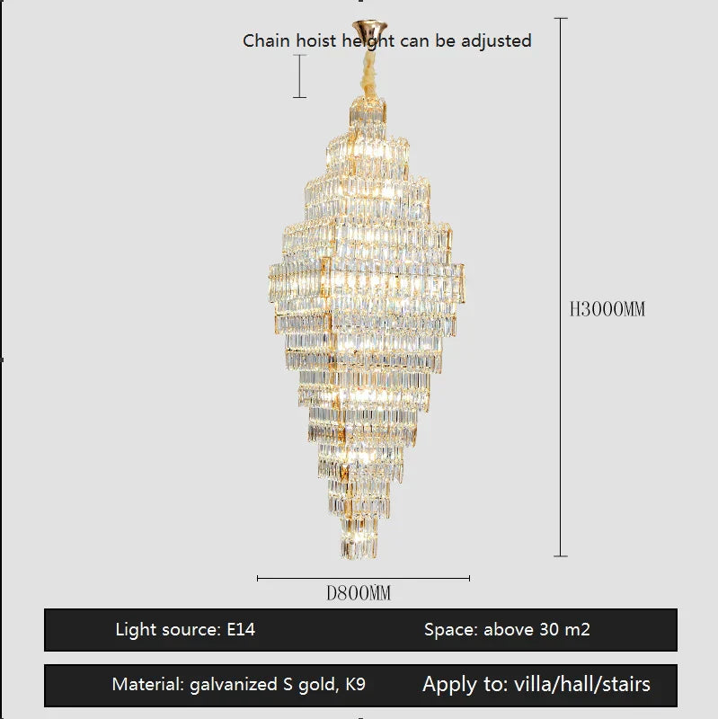 AFRALIA Crystal Large Chandelier for Villa Duplex Loft Stairs Living Room Hall.