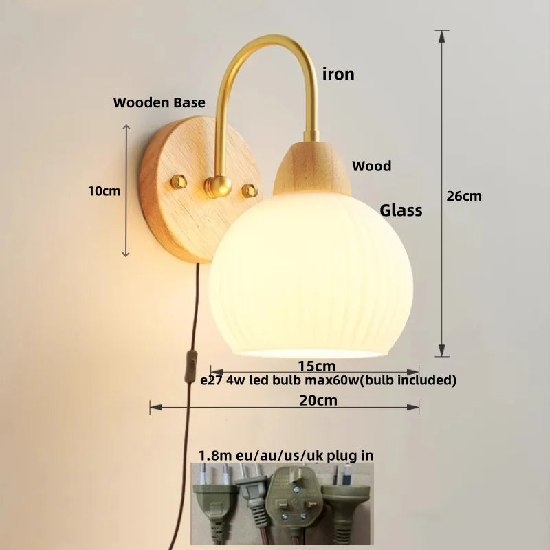 DecorBites™ Iron White Glass LED Wall Lamp Sconce Pull Chain Switch Nordic Modern Stair Light