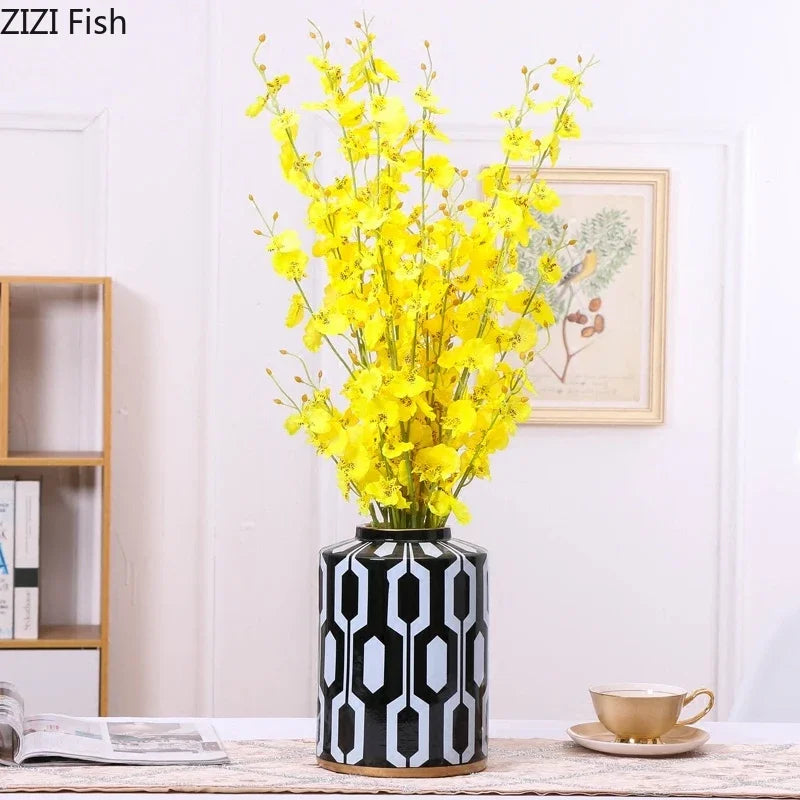 DecorBites™ Geometric Stripes Ceramic Vase Home Decor Storage Tank Living Room Table