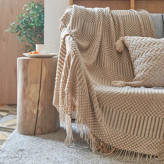 بطانية رمي محبوكة بنمط شبكي على شكل أناناس من DecorBites™ - بطانية أريكة بتصميم نورديك لديكور المنزل
